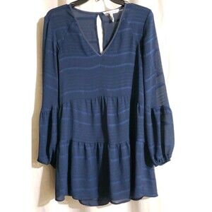 BCBGeneration Size Small Navy Blue Tiered Babydoll Tunic Dress Sheer Bell Sleeve